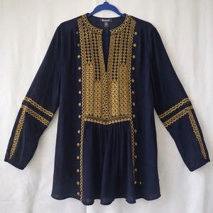 Roaman’s Embroidered Boho Tunic Top Navy Gold Size 16W
